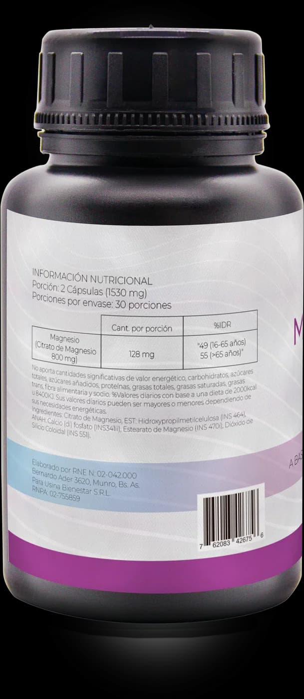 Citrato de magnesio NatuLabs, dorso del frasco