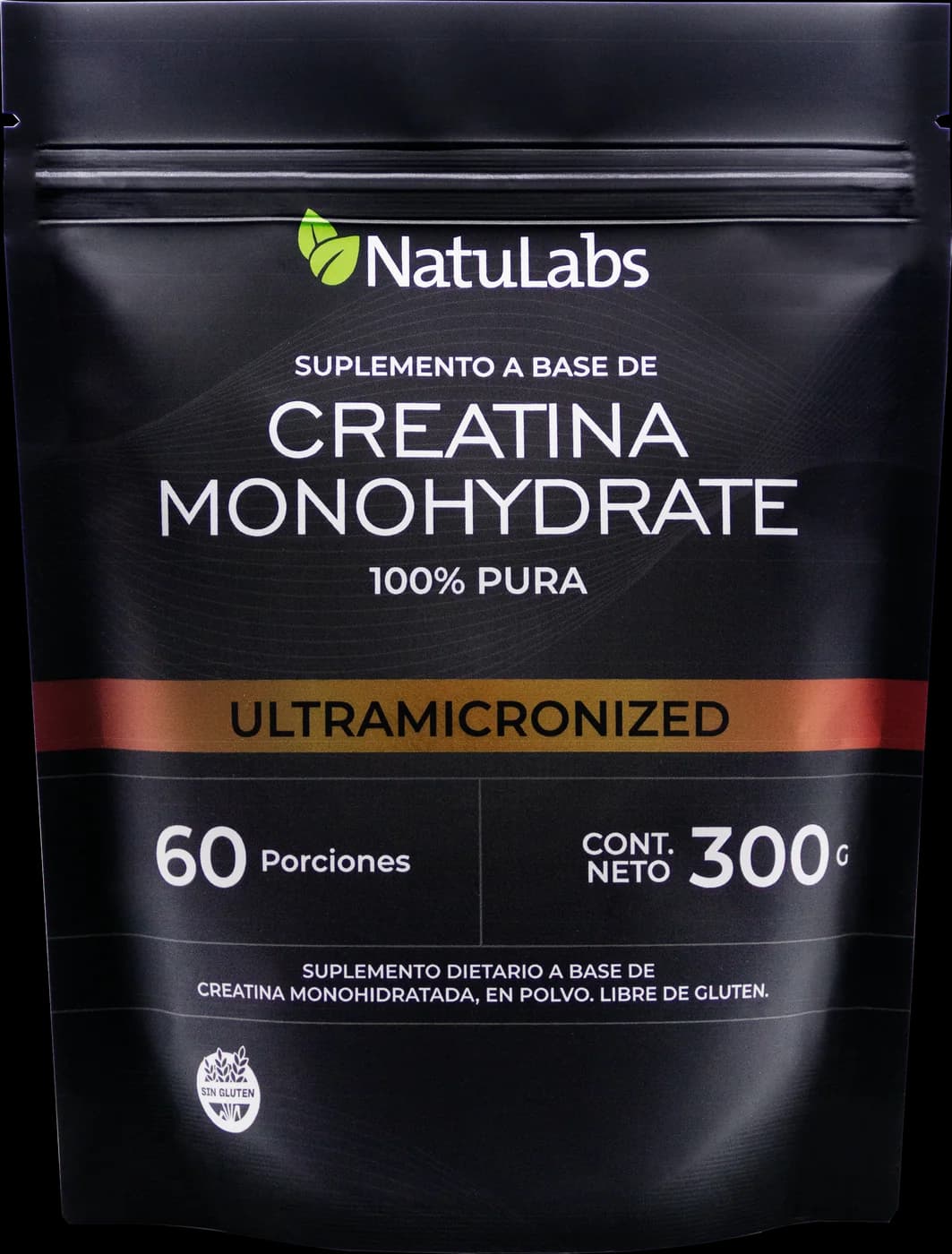 Creatina monohidrato NatuLabs, bolsa de frente