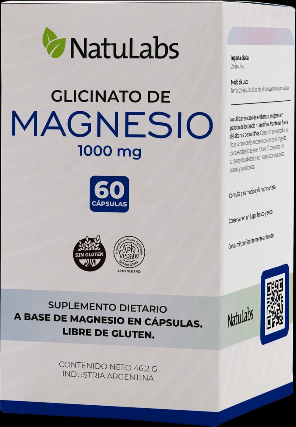 Glicinato de magnesio NatuLabs, caja en perspectiva