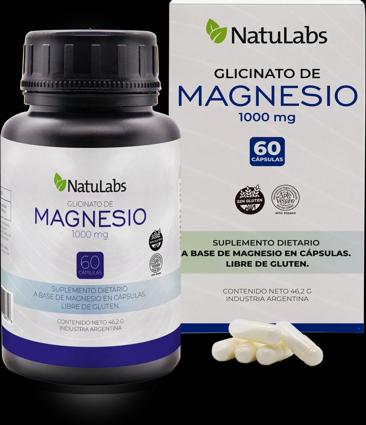 Glicinato de magnesio NatuLabs, frasco y caja