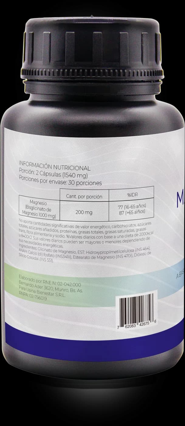 Glicinato de magnesio NatuLabs, dorso del frasco