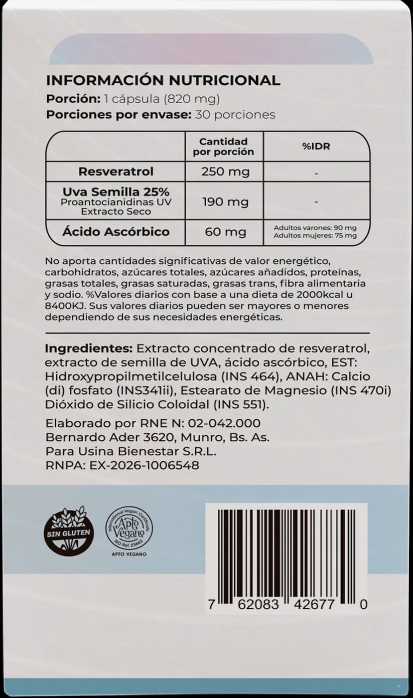 Resveratrol NatuLabs, dorso de la caja