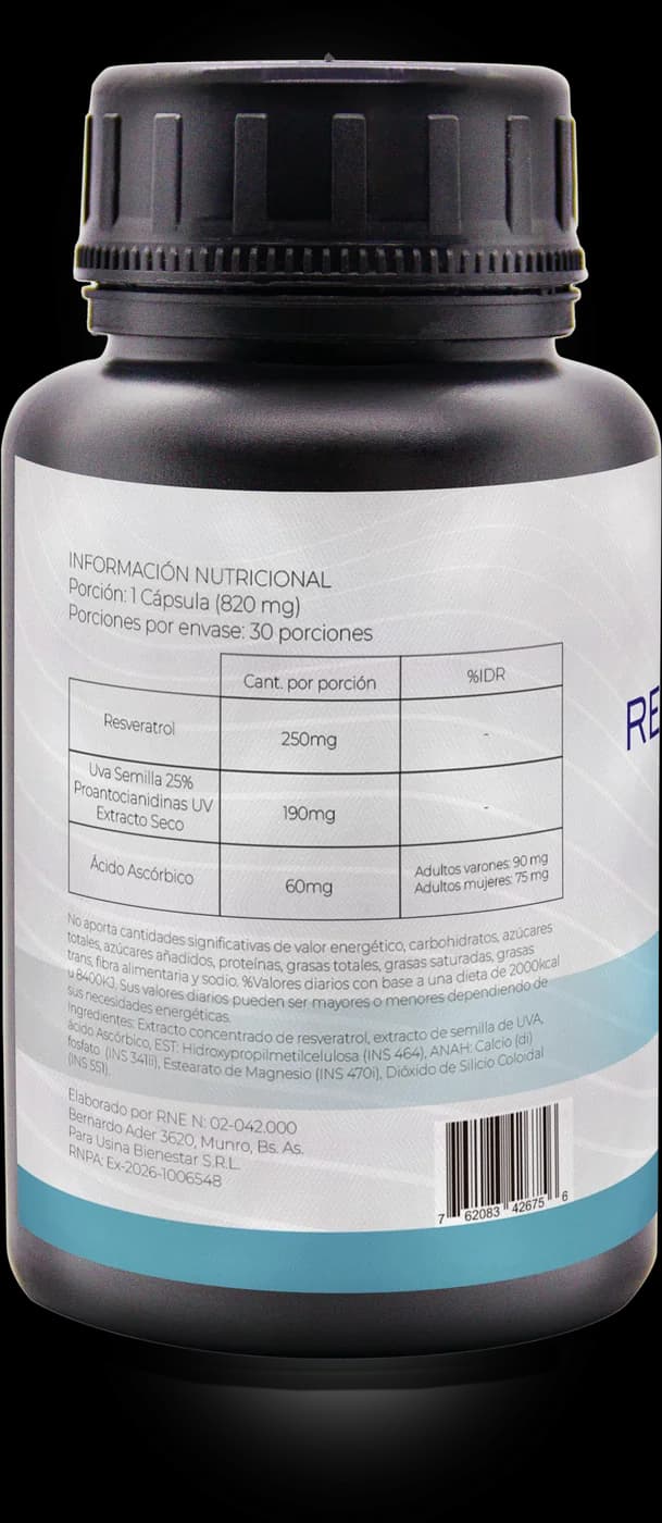 Resveratrol NatuLabs, dorso del frasco