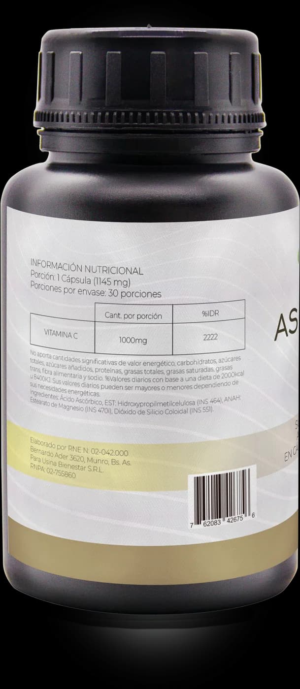 Vitamina C NatuLabs, dorso del frasco