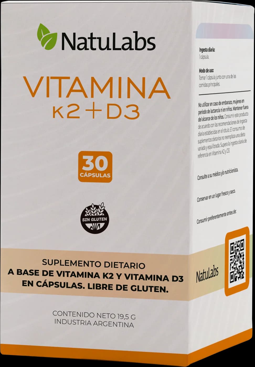 Vitamina K2 + D3 NatuLabs, caja en perspectiva