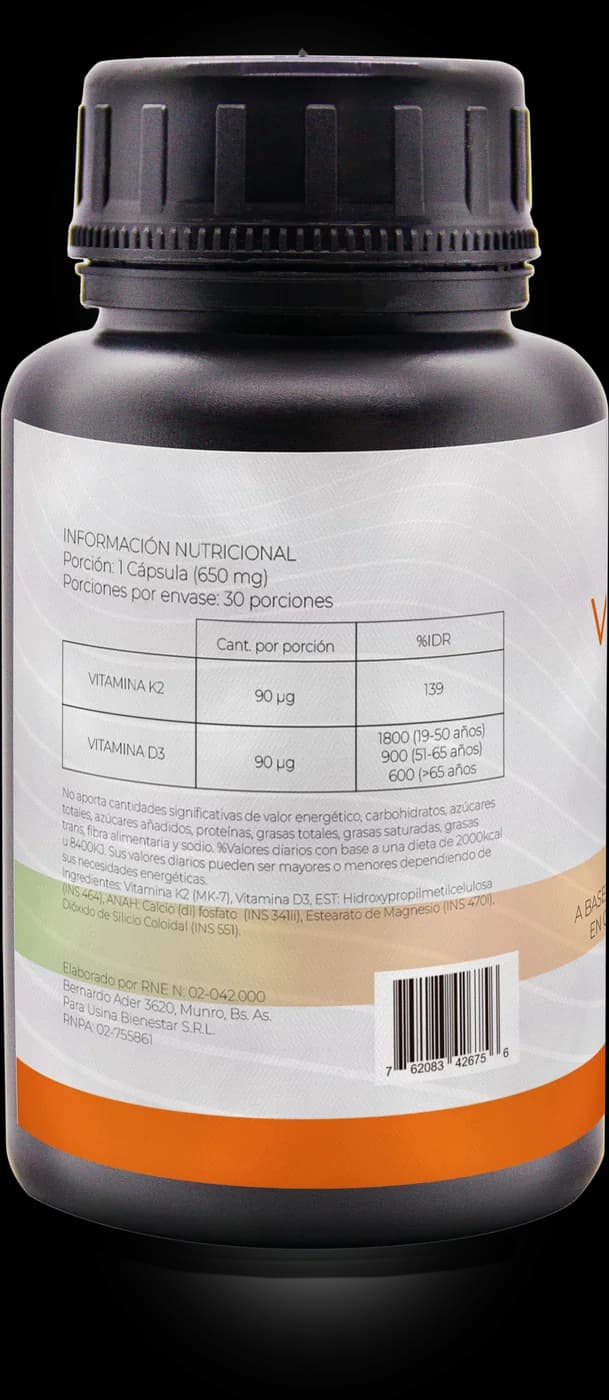 Vitamina K2 + D3 NatuLabs, dorso del frasco